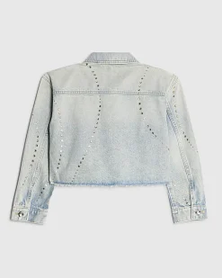 Girls Blue Embellished Denim Jacket
