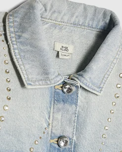 Girls Blue Embellished Denim Jacket