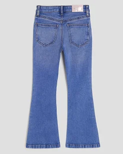 Girls Blue Flared With Pom Jeans