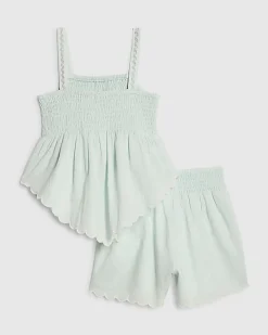 Girls Blue Hanky Hem Embellished Set