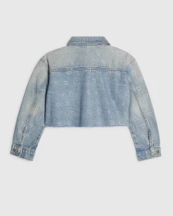 Girls Blue Heart Embellished Denim Jacket