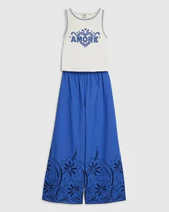 Girls Blue Laser Cut Trousers Set