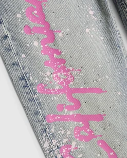 Girls Blue Neon Graffiti Straight Jeans