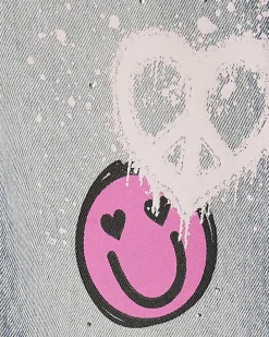 Girls Blue Neon Graffiti Straight Jeans