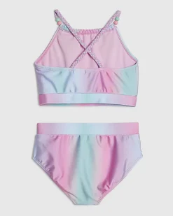 Girls Blue Ombre Sequin Shell Bikini Set
