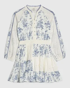 Girls Blue Patchwork Shirt Dress