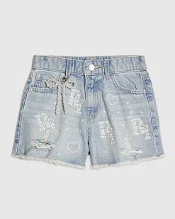 Girls Blue Pearl Denim Shorts