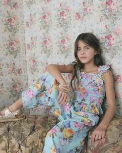 Girls Blue Rose Top and Trouser Set