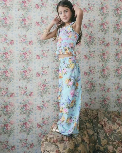 Girls Blue Rose Top and Trouser Set