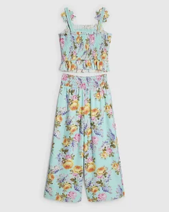 Girls Blue Rose Top and Trouser Set