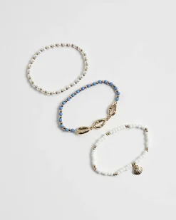 Girls Blue Shell Pack Of 3 Anklets