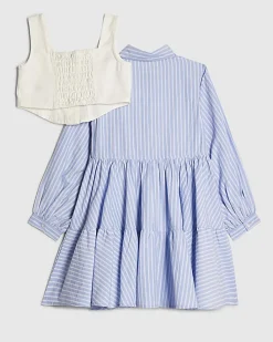 Girls Blue Stripe Hybrid Shirt Dress