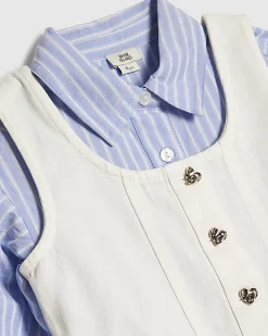 Girls Blue Stripe Hybrid Shirt Dress