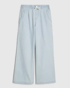 Girls Blue Wide Leg Bow Jeans