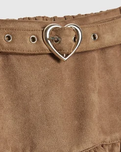 Girls Brown Faux Suede Belted Skirt
