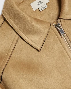 Girls Brown Faux Suede Bomber Jacket