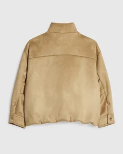 Girls Brown Faux Suede Funnel Bomber Jacket