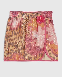 Girls Brown Floral Leopard Sarong Skirt