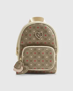 Girls Brown Heart Monogram Backpack