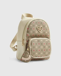 Girls Brown Heart Monogram Backpack