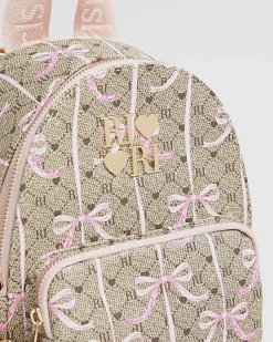 Girls Brown Monogram Bow Backpack