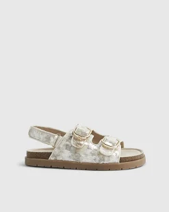 Girls Brown Sequin Charm Footbed Sandals