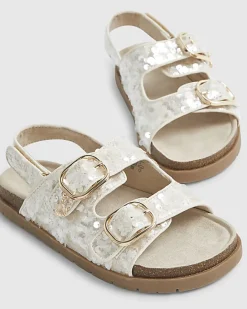 Girls Brown Sequin Charm Footbed Sandals