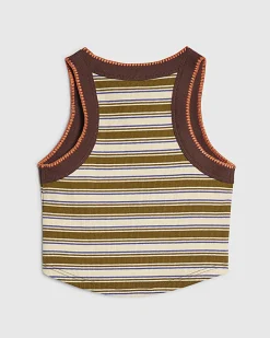 Girls Brown Stripe Sequin Palm Tree Tank Top