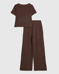 Girls Brown Textured T-Shirt Set