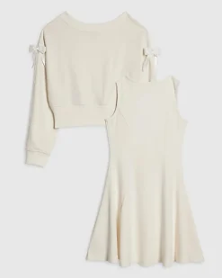 Girls Cream 2 in 1 Shrug Dress