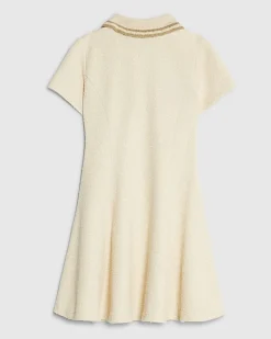 Girls Cream Boucle Bow Polo Dress