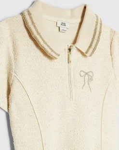 Girls Cream Boucle Bow Polo Dress