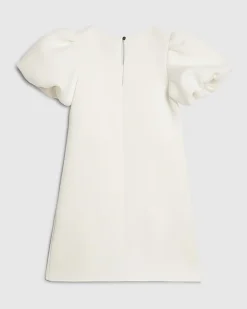 Girls Cream Bow Hem Puffy Sleeve Dress