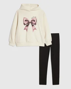 Girls Cream Bow Hoodie And Leggings Set