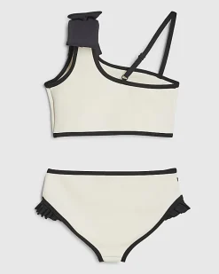 Girls Cream 3D Bow Asymmetric Bikini Set