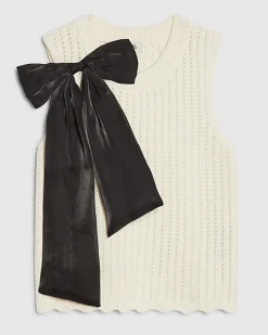 Girls Cream 3D Bow Knitted Tank Top