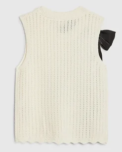 Girls Cream 3D Bow Knitted Tank Top