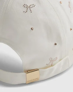 Girls Cream Diamante Bow Cap