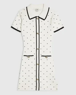 Girls Cream Embellished Polo Dress