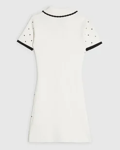Girls Cream Embellished Polo Dress