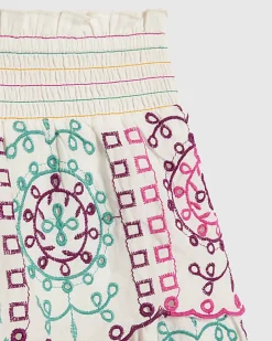 Girls Cream Embroidered Skirt Set