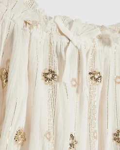 Girls Cream Embroidered Skirt Set