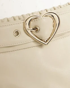 Girls Cream Faux Leather Belted Skirt
