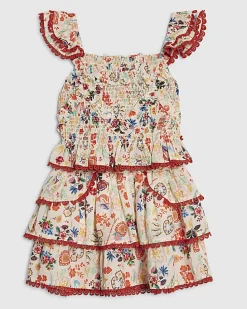 Girls Cream Floral Print Skirt Set