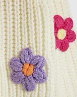 Girls Cream Knitted Flower Cardigan