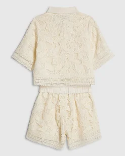 Girls Cream Lace Blouse And Shorts Set
