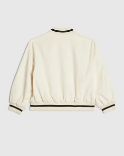 Girls Cream Lace Trim Bomber Jacket