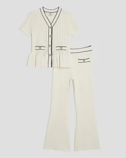 Girls Cream Peplum Waistcoat Set
