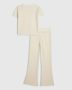 Girls Cream Plaited T-Shirt Set