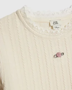 Girls Cream Plaited T-Shirt Set